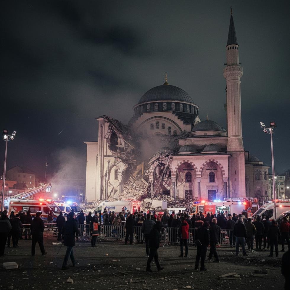 Bombalı saldırı sonrası İslamabad'daki cami önünde toplanan insanlar ve acil yardım ekipleri