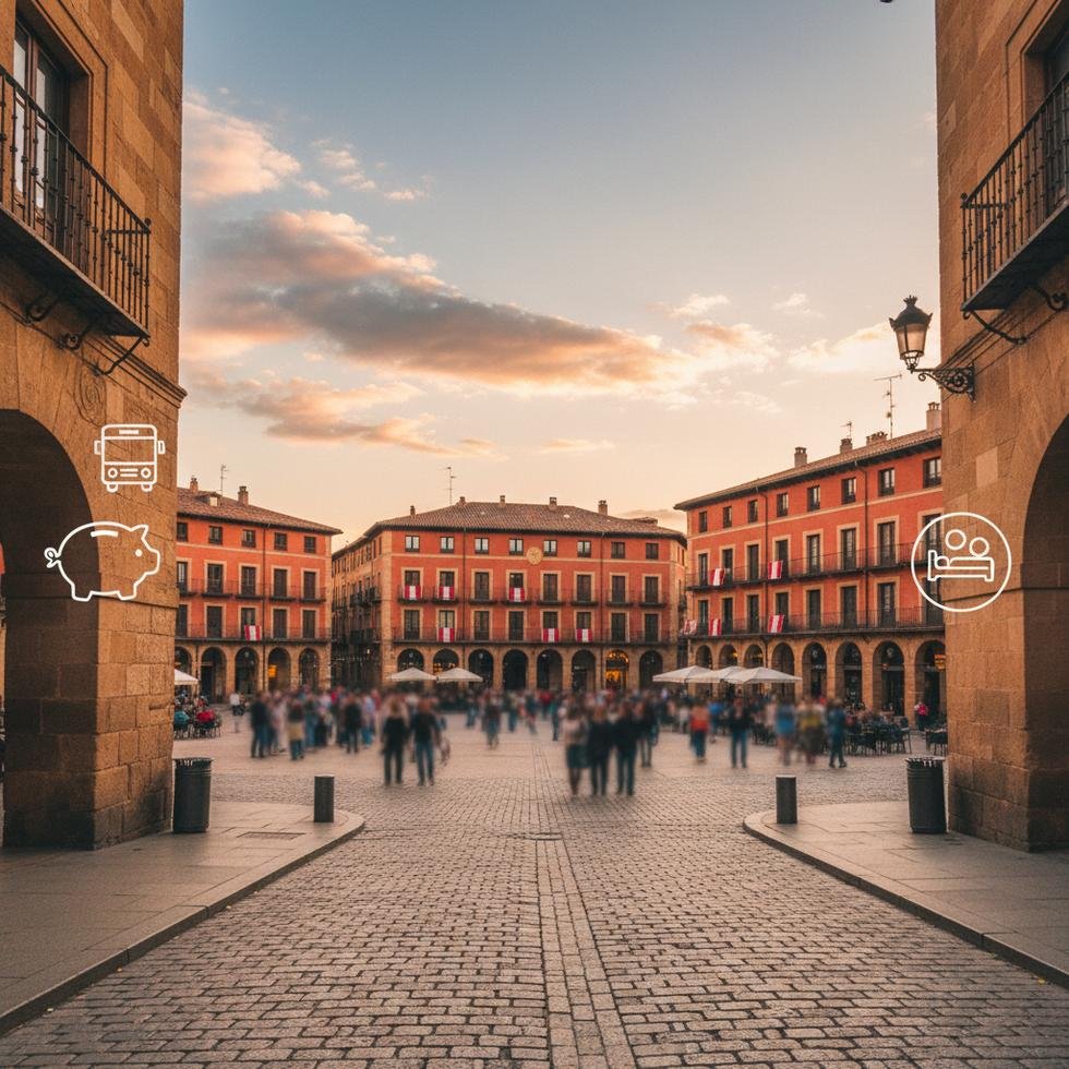 Pamplona şehir manzarası ve San Fermín festivali görüntüsü