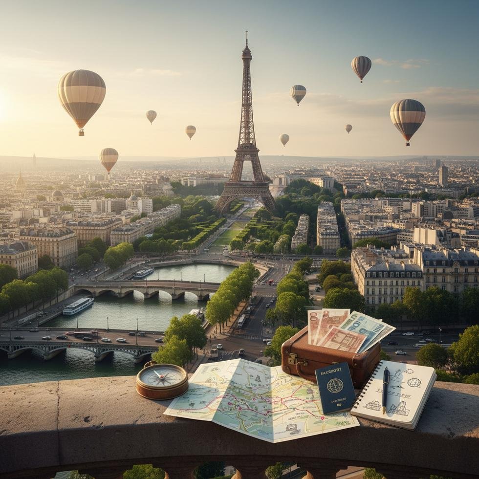 Paris şehrinde Eyfel Kulesi ve çevresi