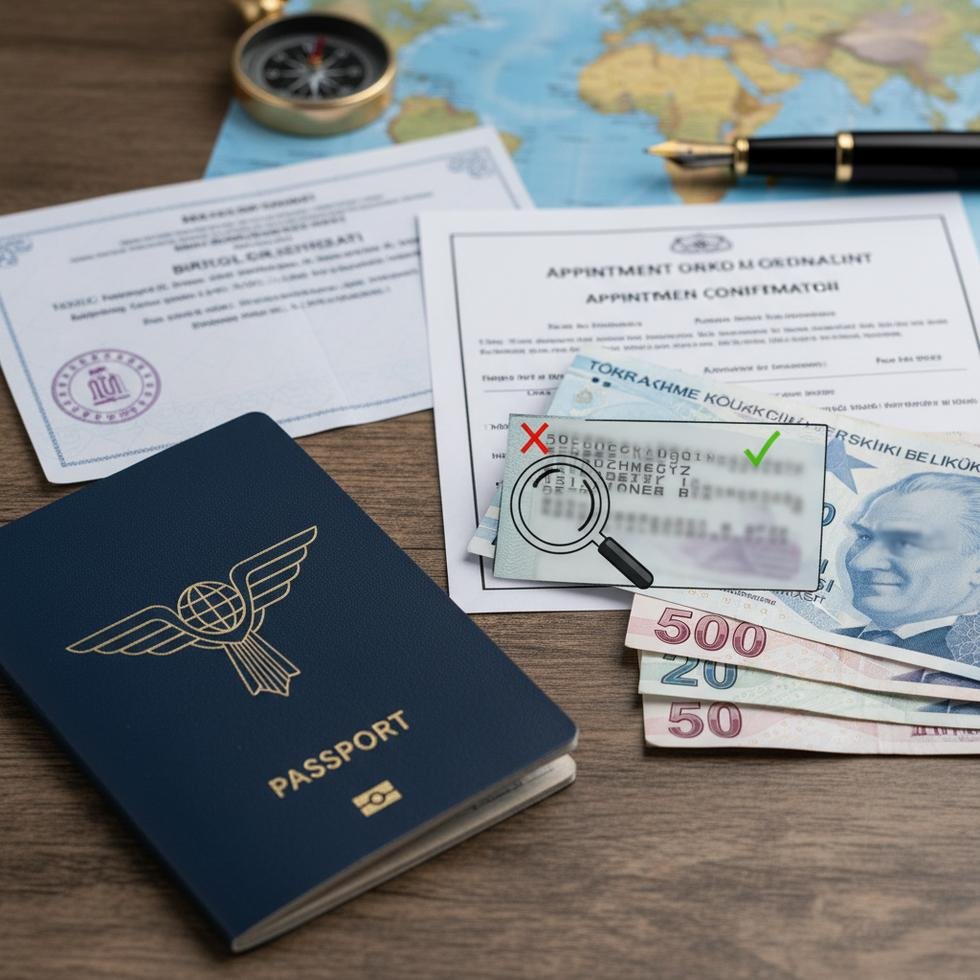 Pasaportta isim hatasını düzelten kişi belgeleri inceliyor