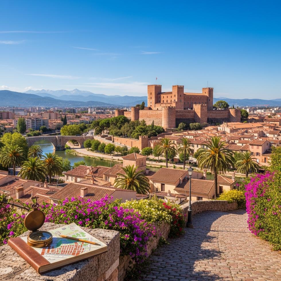 Perpignan şehrinin tarihi ve kültürel mekanlarından genel görünüm