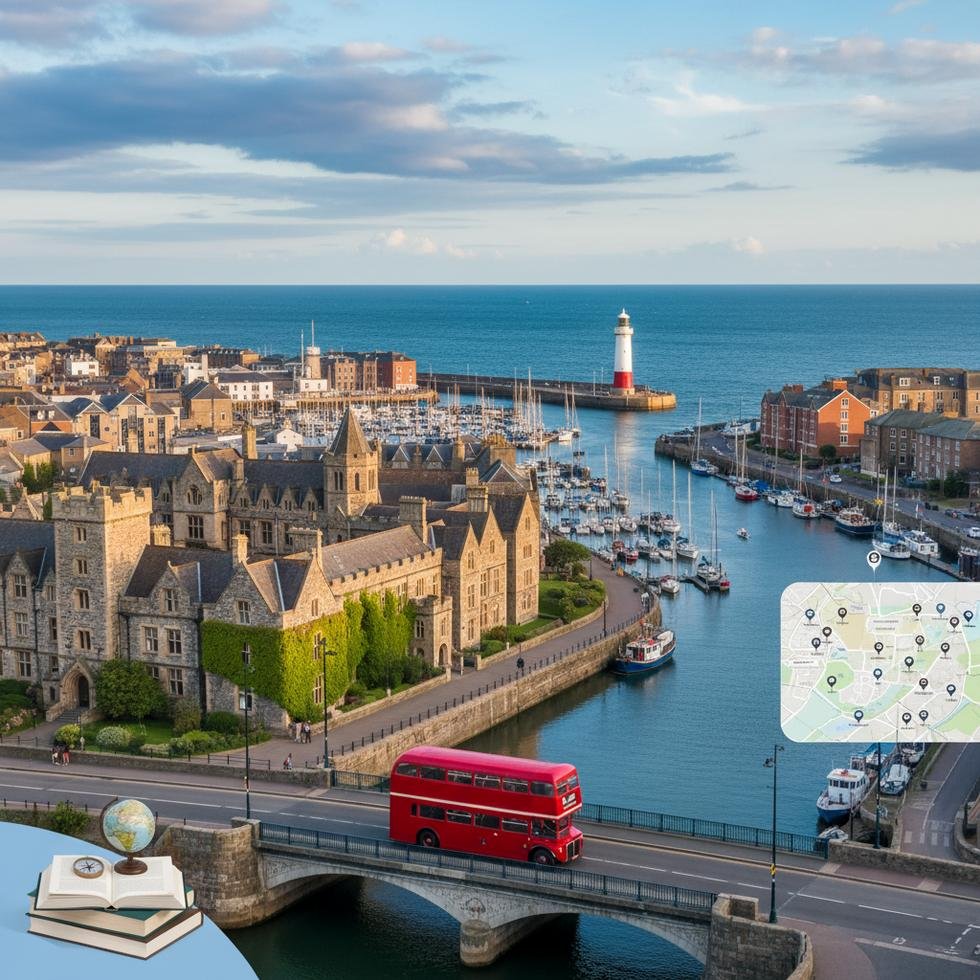 Plymouth limanı ve şehir merkezi genel görünüm