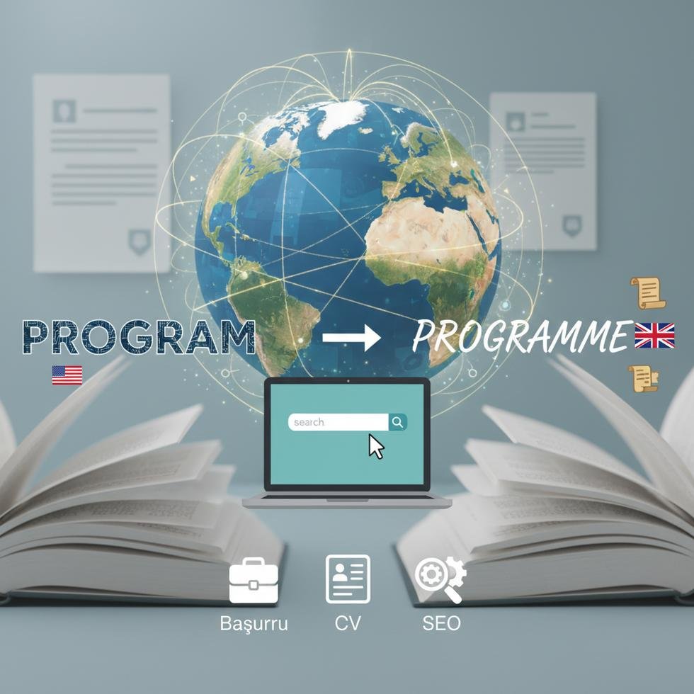 Program ve programme yazım farklarını gösteren İngilizce metin