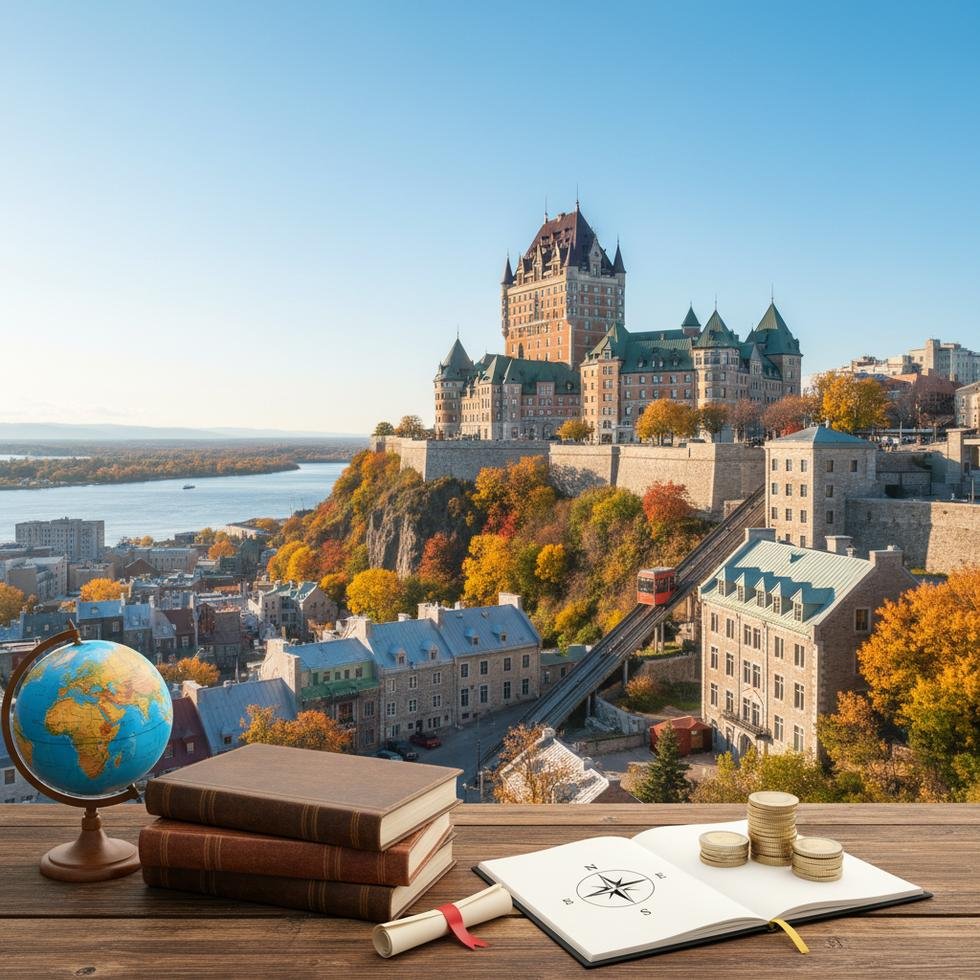 Quebec City tarihi yapı ve şehir manzarası
