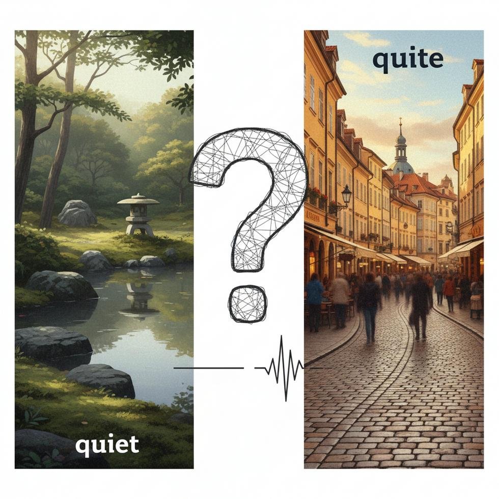 Quiet ve quite kelimelerinin yazım farkları ve kullanımları