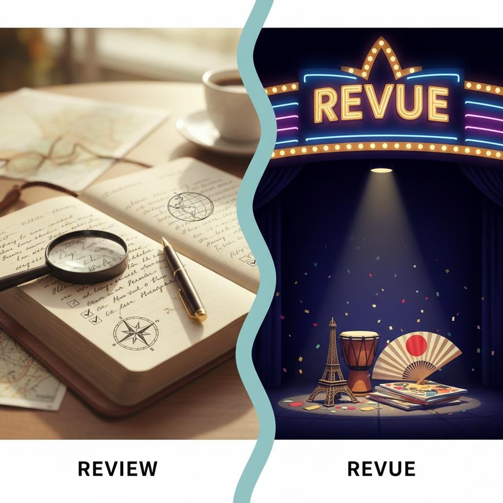 Review ve Revue kelimelerinin karşılaştırması ve doğru kullanım örnekleri