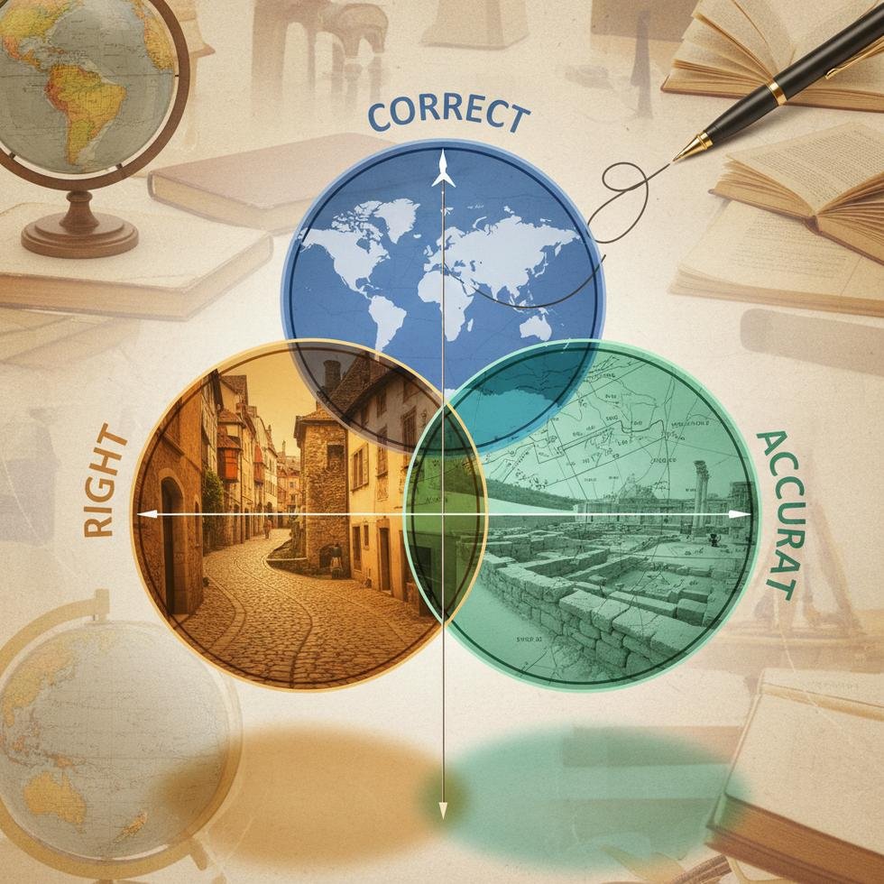 Right, Correct ve Accurate kelimelerinin kullanım farklarını anlatan rehber görseli
