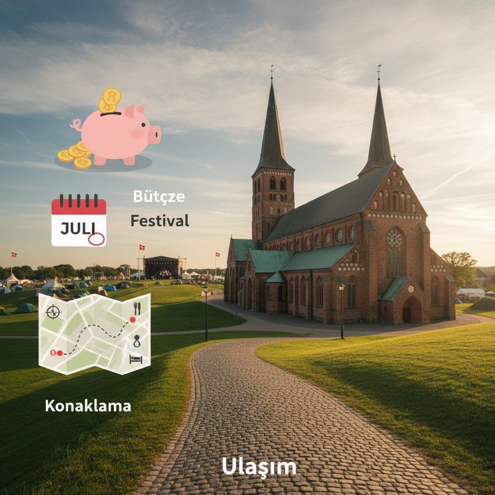 Roskilde şehrinin Viking Gemi Müzesi ve katedral görüntüsü