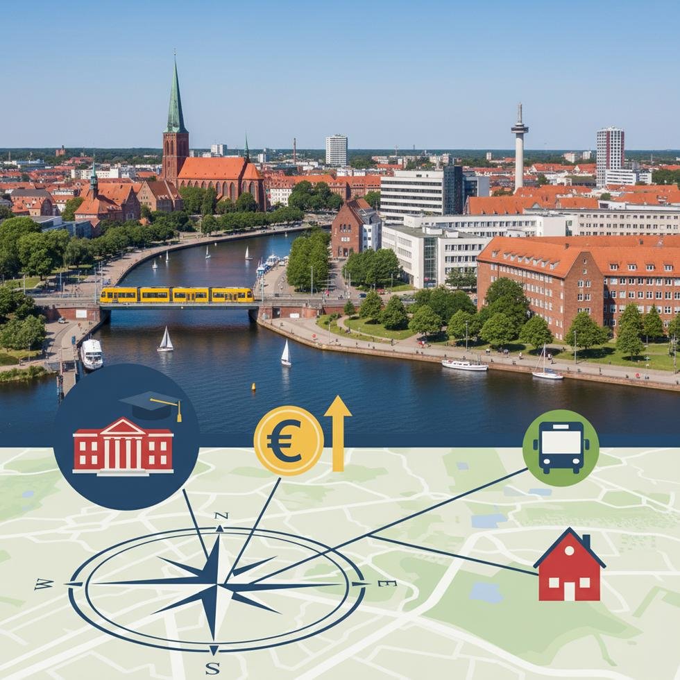 Rostock'ta üniversite hayatı, ulaşım ve yaşam maliyeti üzerine rehber görseli