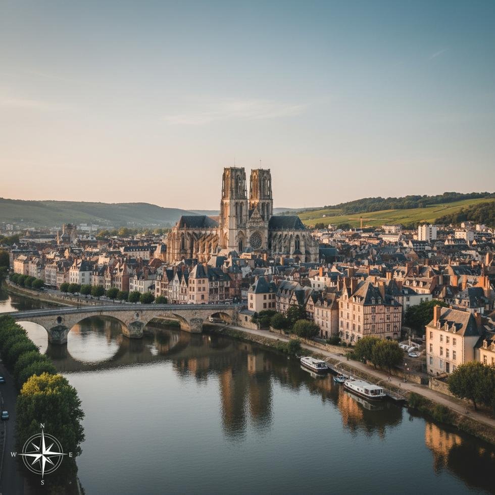 Rouen şehrinde tarihi katedral ve sokak manzarası