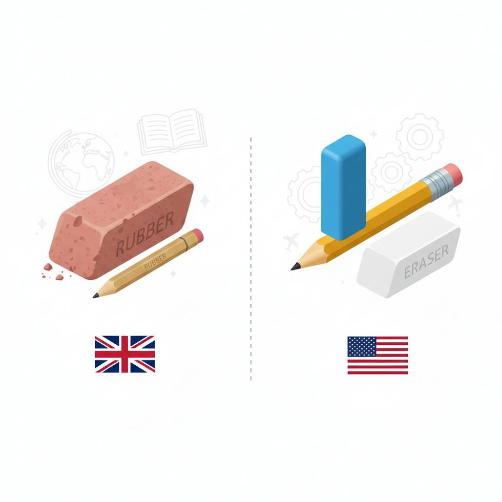 Rubber ve Eraser kelimelerinin İngiltere ve ABD'deki kullanımı