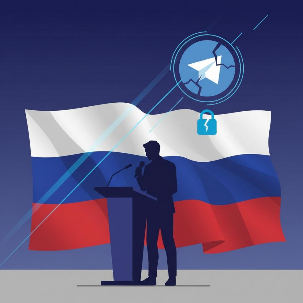 Pavel Durov, bir teknoloji konferansında, arka planda Rus bayrağı