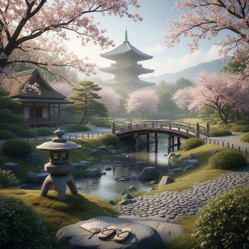 Sakai şehrinden tarihi bir mekan ve ulaşım görünümü