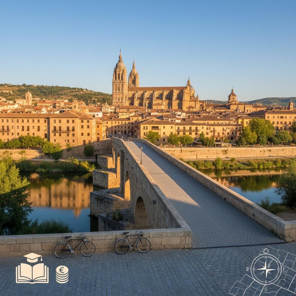 Salamanca şehir merkezindeki tarihi binalar ve meydan görünümü