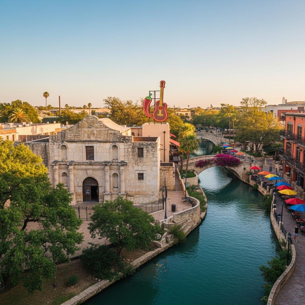 San Antonio'da nehir kenarında yürüyen turistler