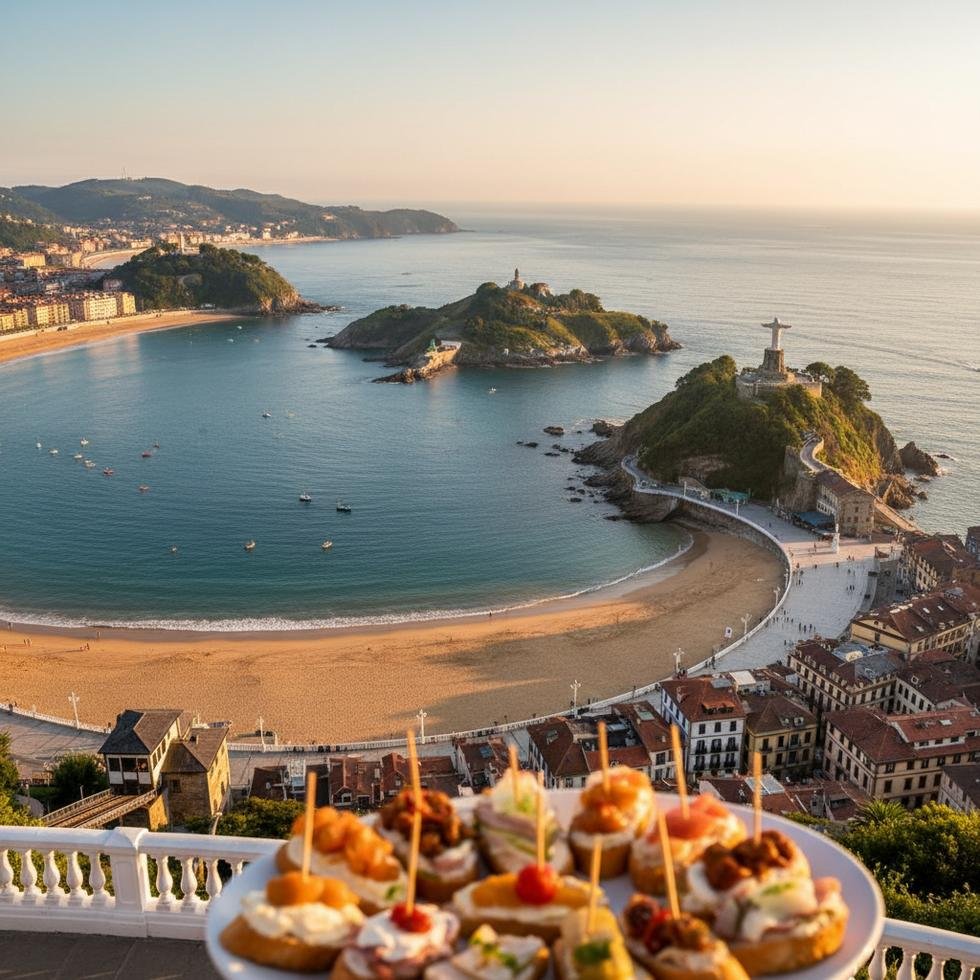 San Sebastián şehrinde sokak manzarası ve plaj görüntüsü