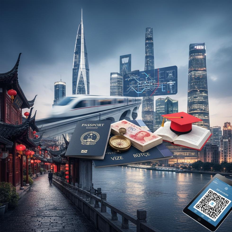 Şanghay şehri panoramik manzarası