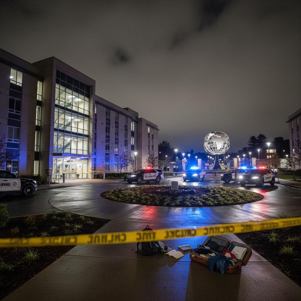 Police investigation at student accommodation at night
