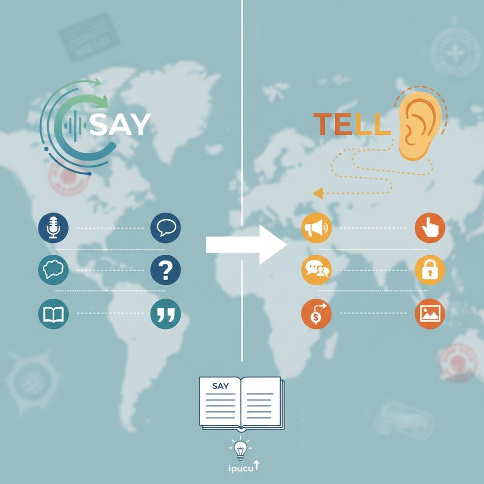 Say ve Tell fiillerinin İngilizce kullanımı açıklayan grafik