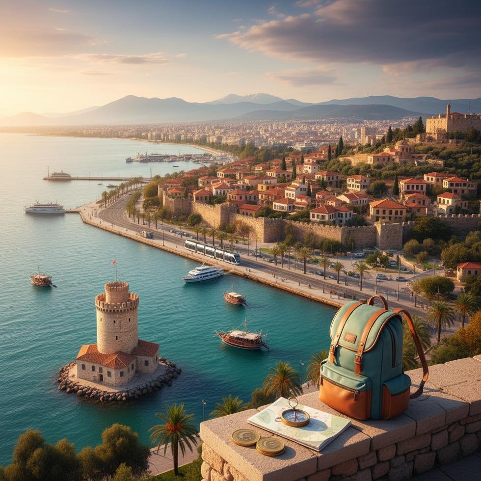Selanik şehri sahil ve tarihi yapılar görüntüsü