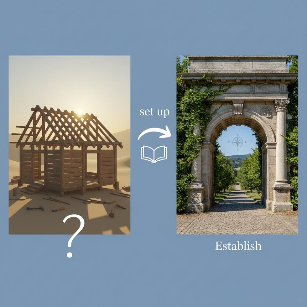 Set up ve establish fiillerinin doğru kullanımı için açıklayıcı grafik