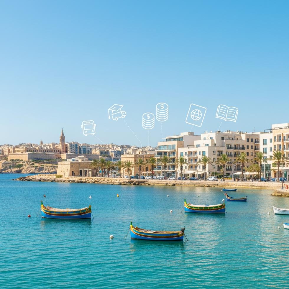 Sliema sahil şeridi ve öğrenci yaşamı