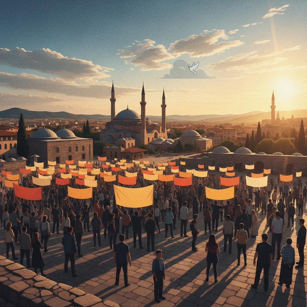 Türkiye'de barış çağrısına katılan insanlar