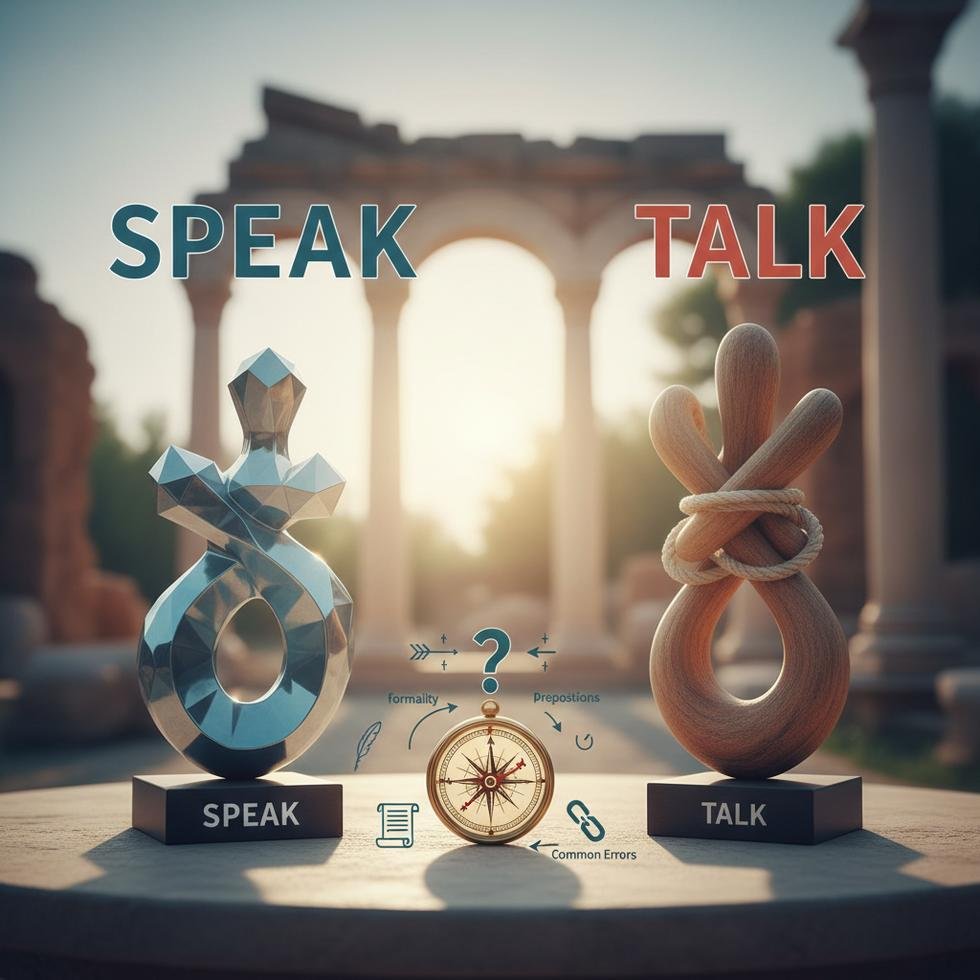 Speak ve Talk fiillerinin İngilizce kullanım farklarını gösteren eğitim görseli