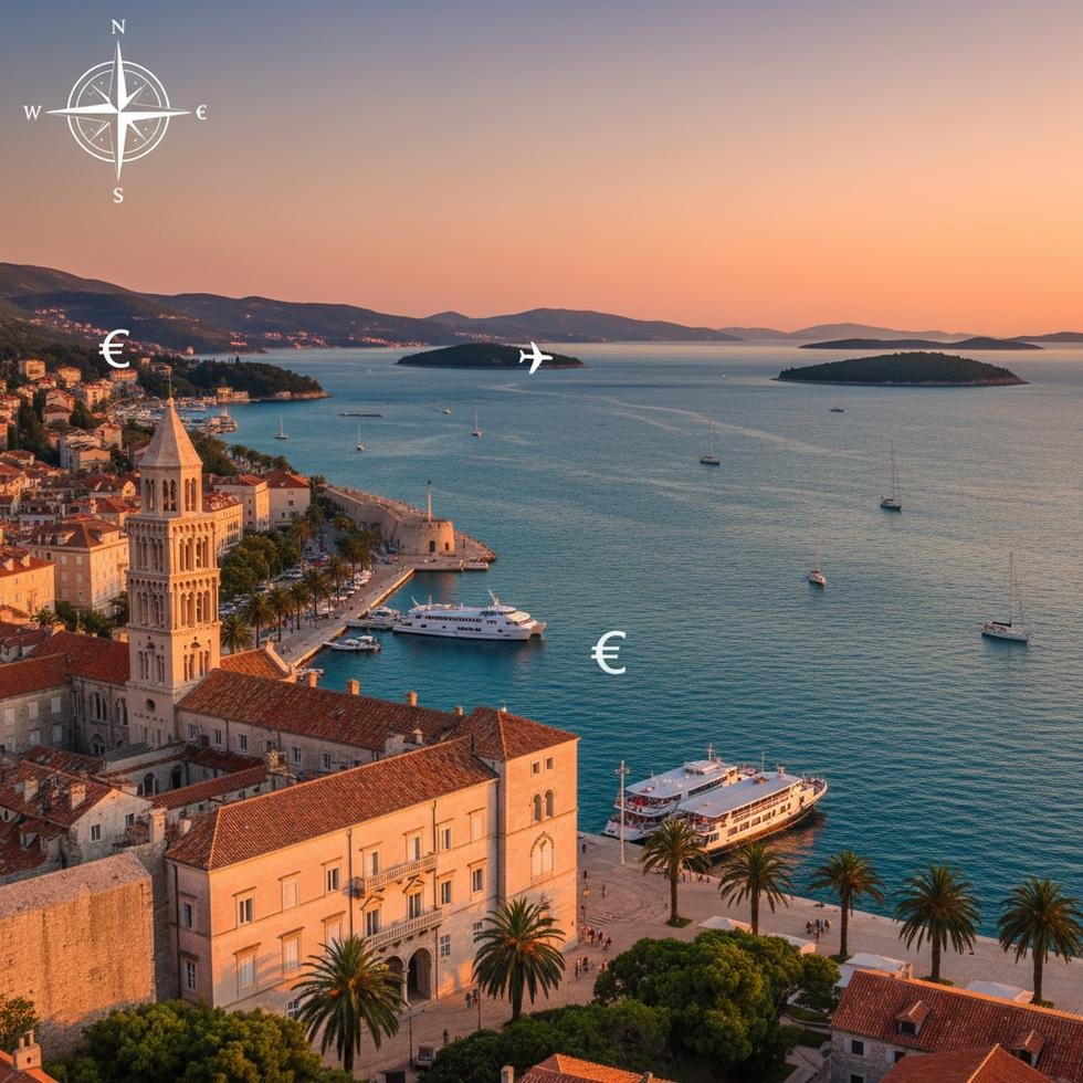 Split şehrinde tarihi ve doğal güzellikler, deniz ve şehir manzarası