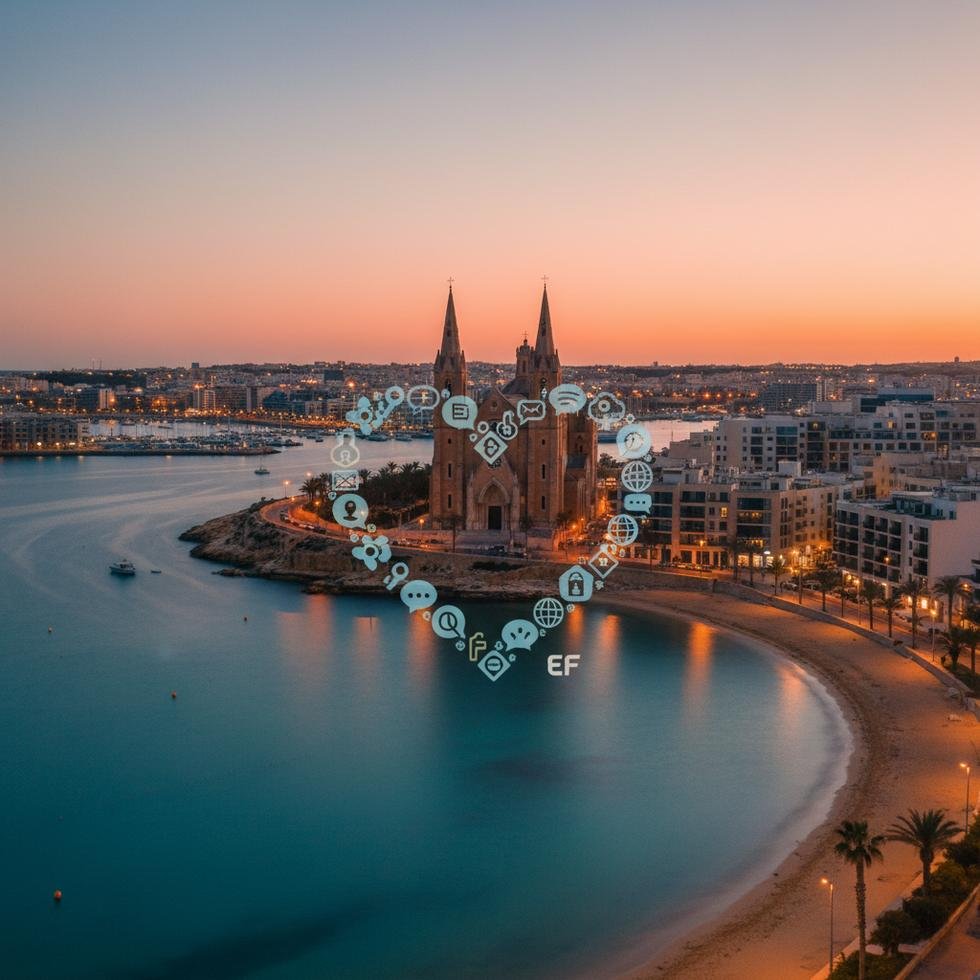St. Julian’s Malta sahil manzarası, çiftler için romantik bir atmosfer