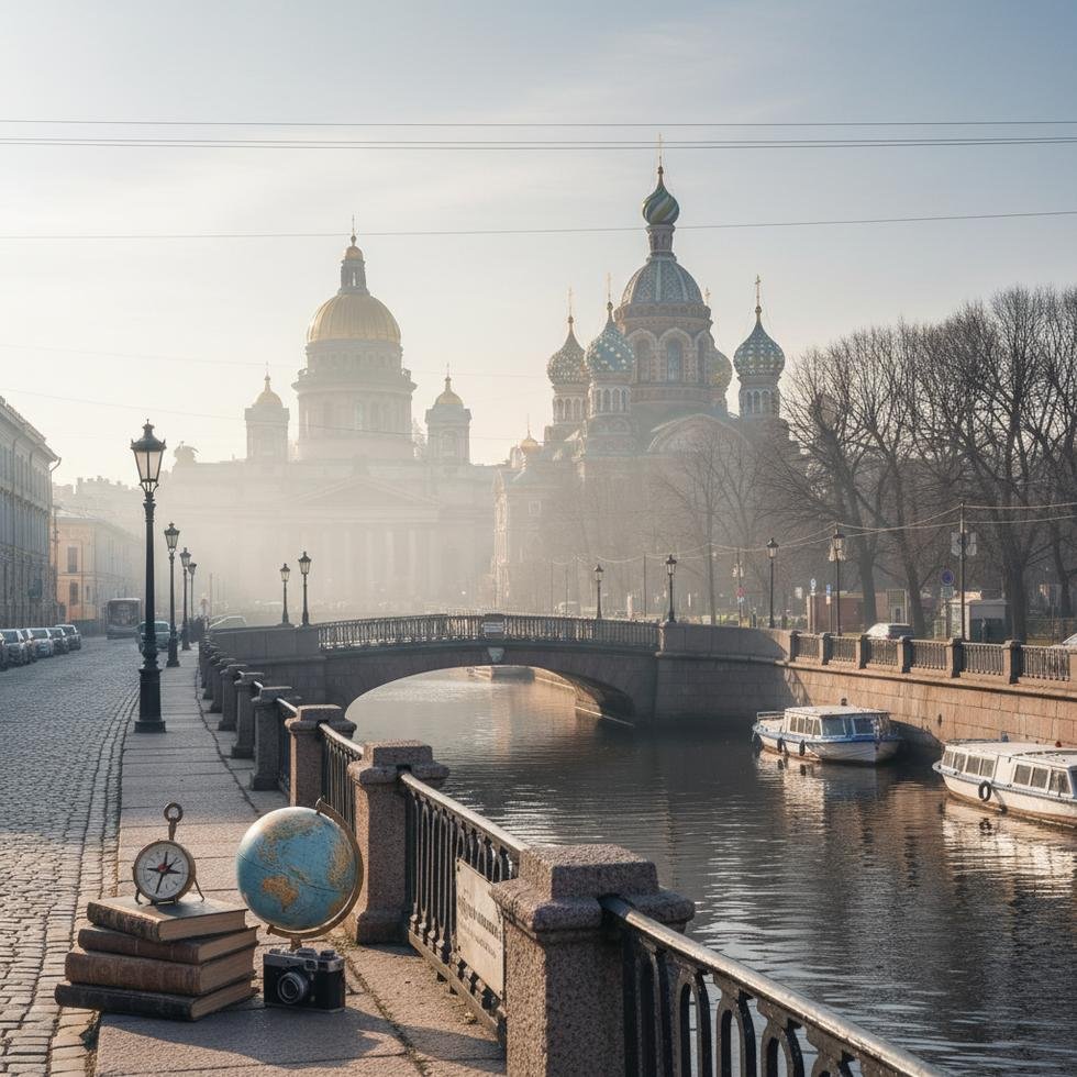 St. Petersburg şehrinde tarihi yapılar ve kanalların genel görünümü