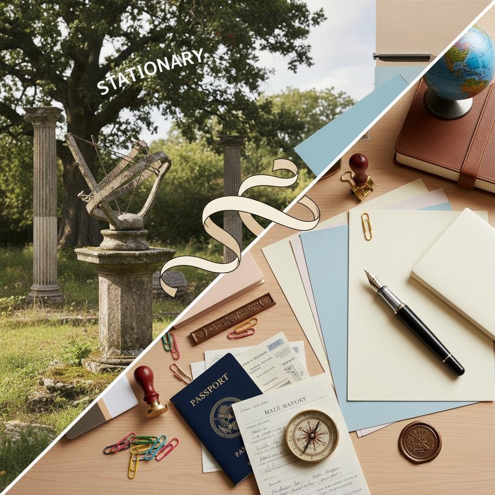 Stationary ve stationery kelimelerinin İngilizce yazım farklarını gösteren görsel