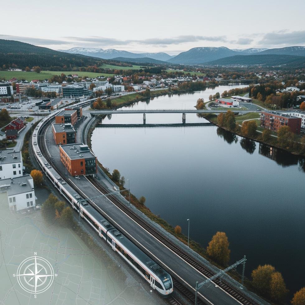 Norveç Steinkjer şehrinin doğal ve şehir manzarası