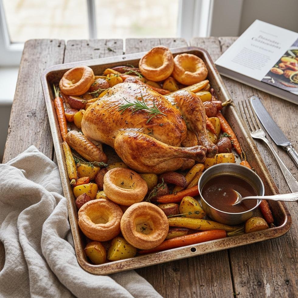 Fırında pişmiş Sunday Roast tabak servisi