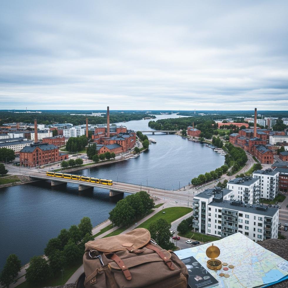 Tampere şehir manzarası ve göller arası konumu