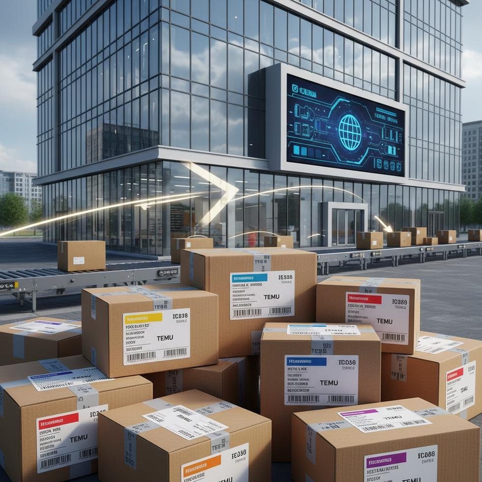 E-ticaret paketleri gümrük ofisi önünde, uluslararası ticaret konsepti