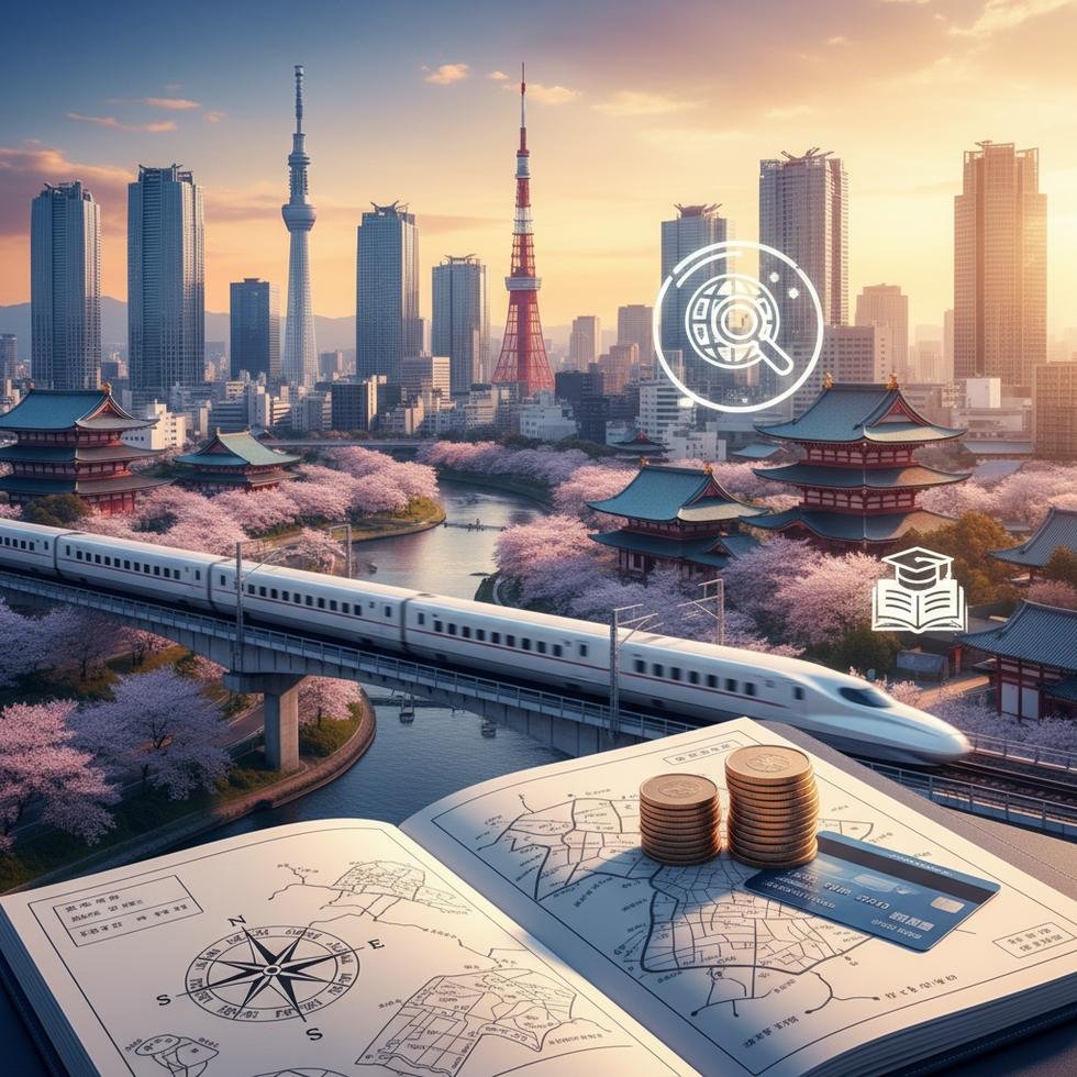 Tokyo şehrinin panoramik görünümü ve metropol yaşamı