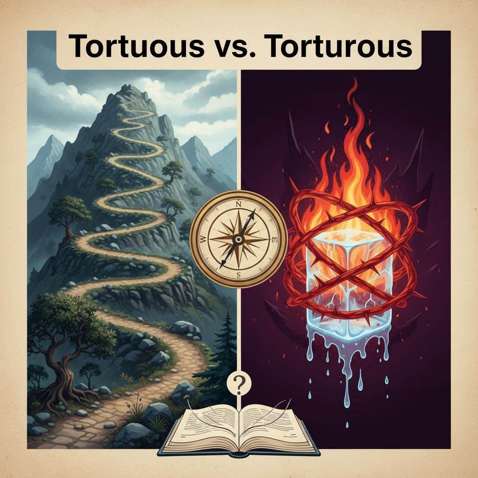 Tortuous ve torturous kelimelerinin kullanımı ve anlam farklarının açıklandığı rehber