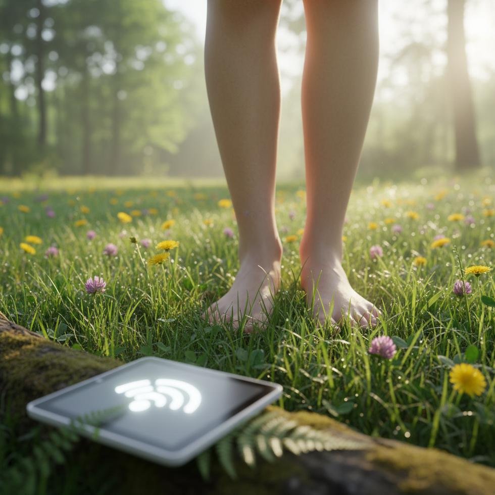 Touch grass kavramını anlatan yeşil alan ve doğa teması görseli