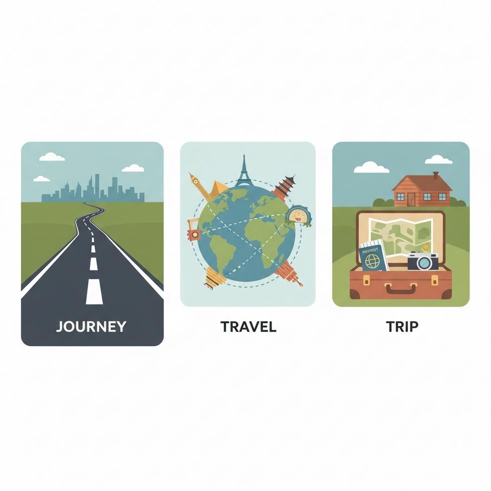 Trip Travel Journey kelimelerinin İngilizce dilinde farkları