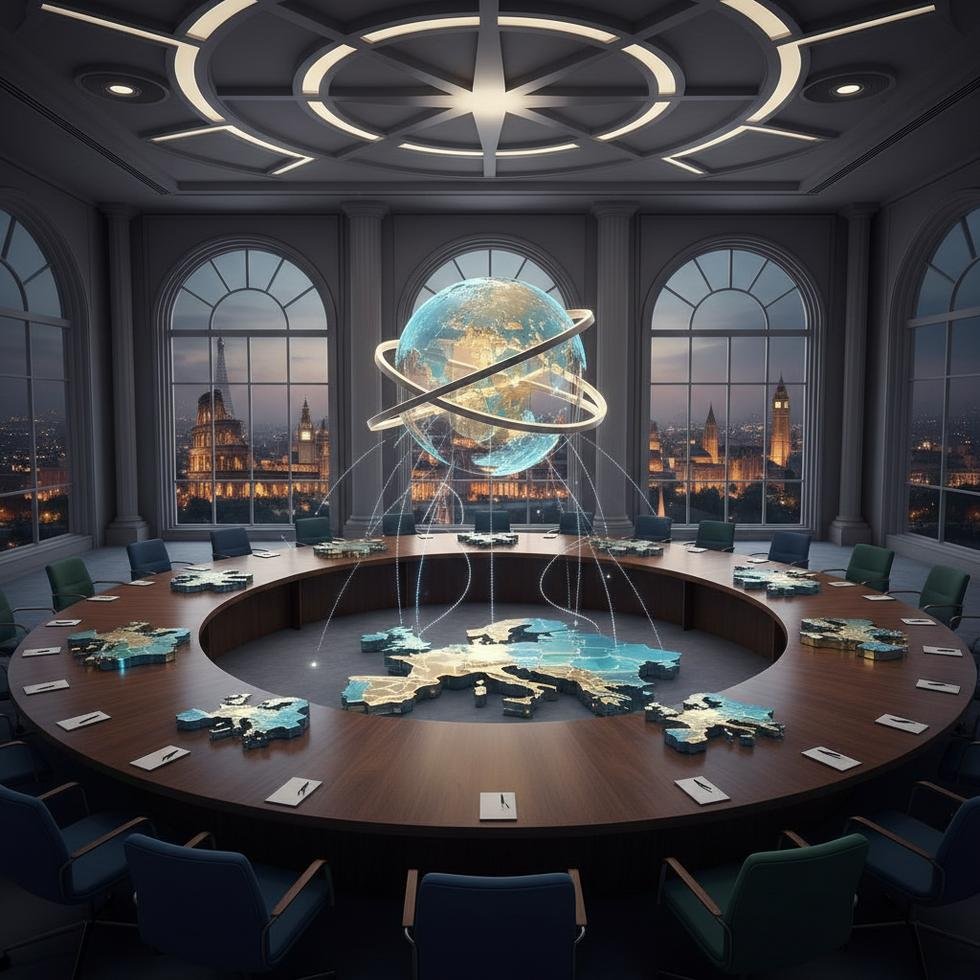 Political leaders at an international summit in discussion