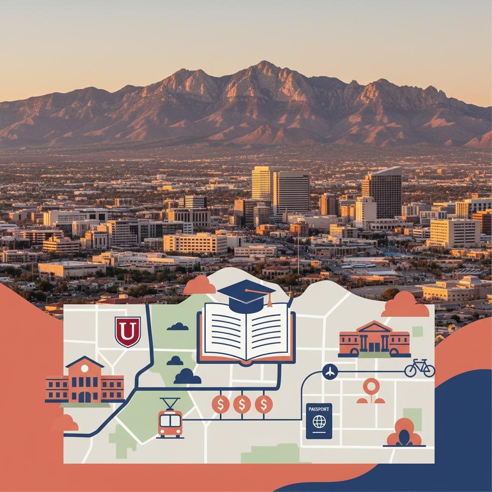 Tucson’da öğrenci olarak kampüste yürüyen gençler