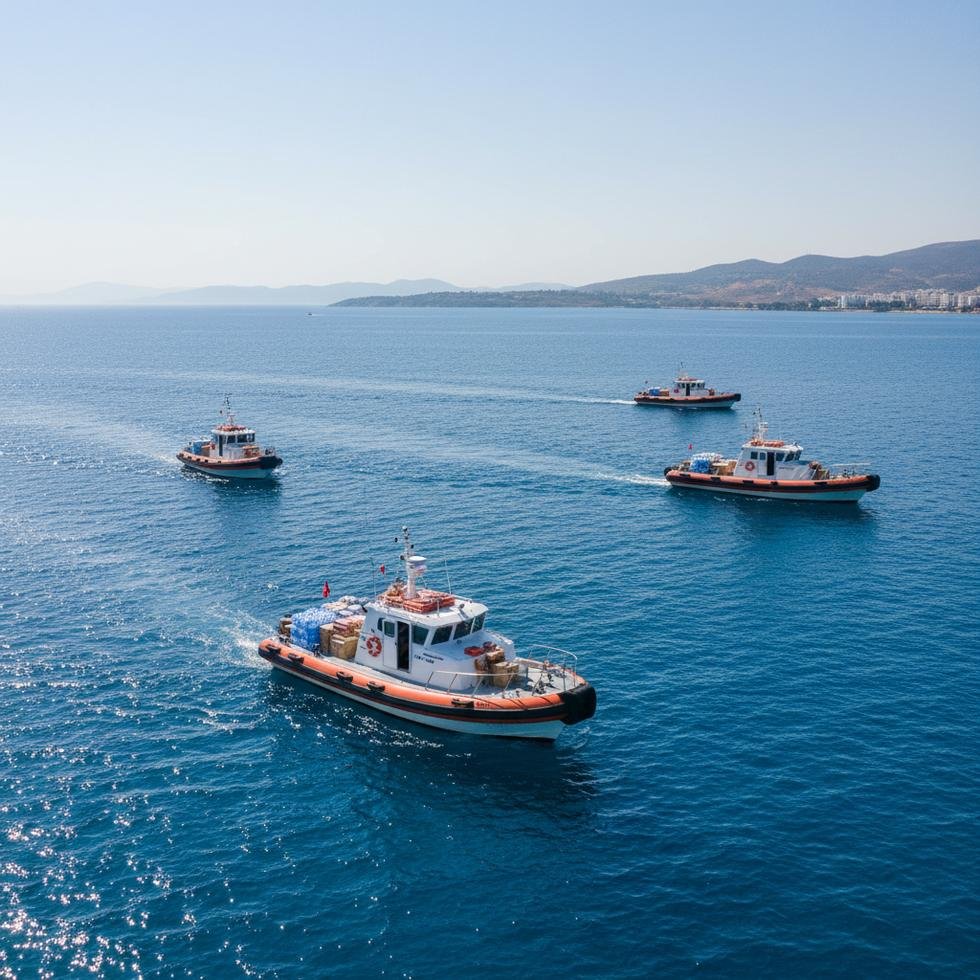 Denizde göçmen kurtarma operasyonu sırasında bir kurtarma botu