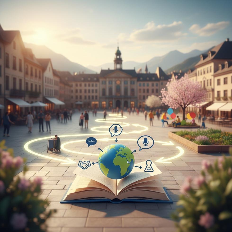 İngilizce konuşma pratiği yapan bir grup genç