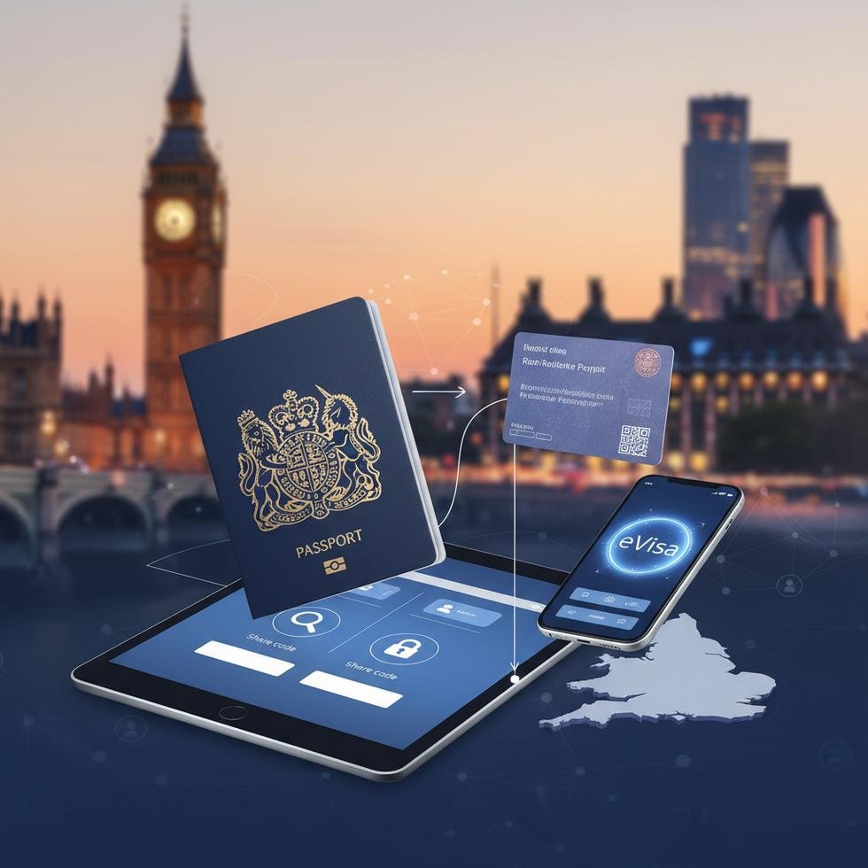 UK ID Check uygulaması, BRP kartı ve eVize sisteminin ekranda gösterimi