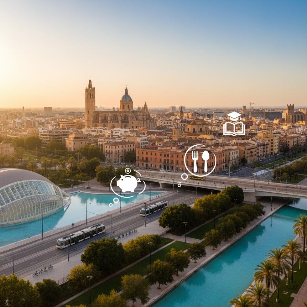 Valencia şehri panoramik görünüm ve turistik alanlar