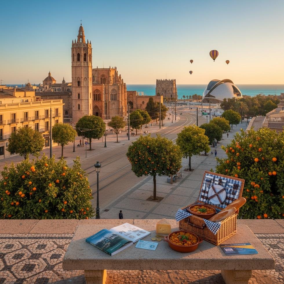 Valencia şehrinin modern mimarisi ve yeşil alanları