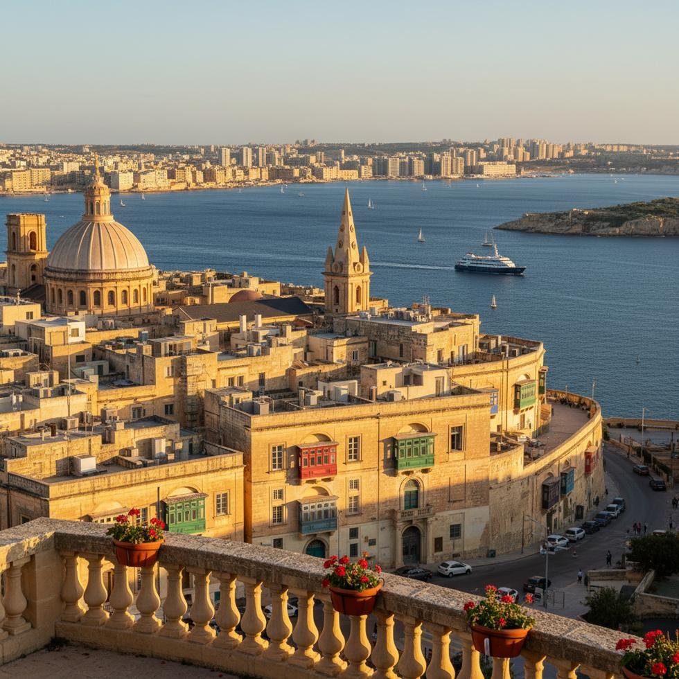 Valletta şehir merkezinde yürüyen öğrenciler