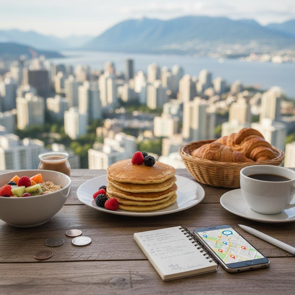 Vancouver'da kahvaltı sırasında İngilizce konuşma pratiği yapan iki öğrenci