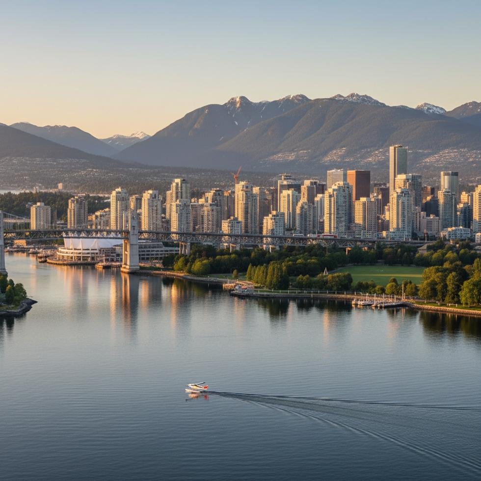 Vancouver şehrinin doğayla iç içe manzarası ve şehir görüntüsü